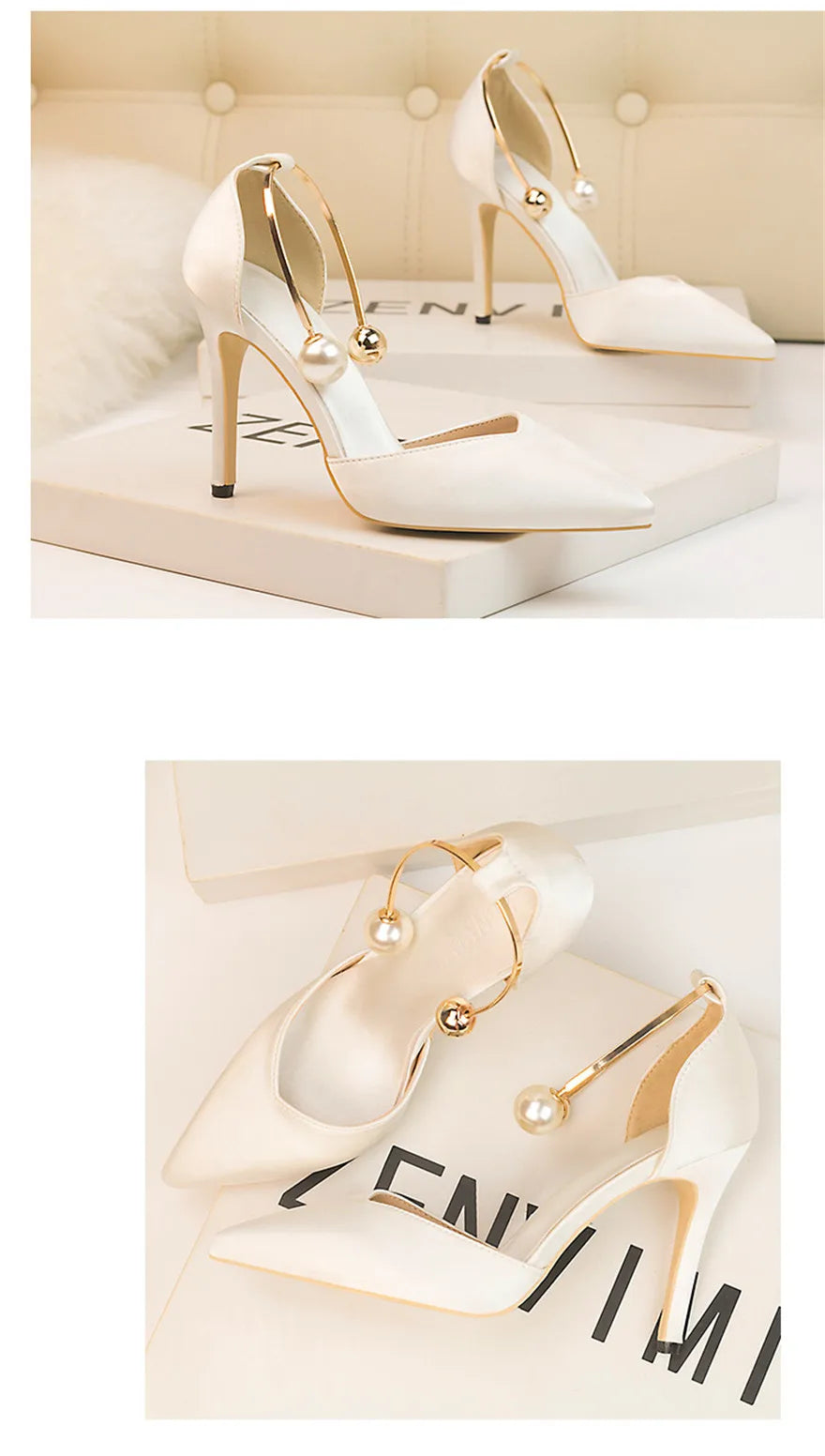 2025 New Elegant Pearl Metal Buckle High Heels Women Sandals Korean Fashion Soft Silk Pointed Ladies Shoes Party Sandals Shallow