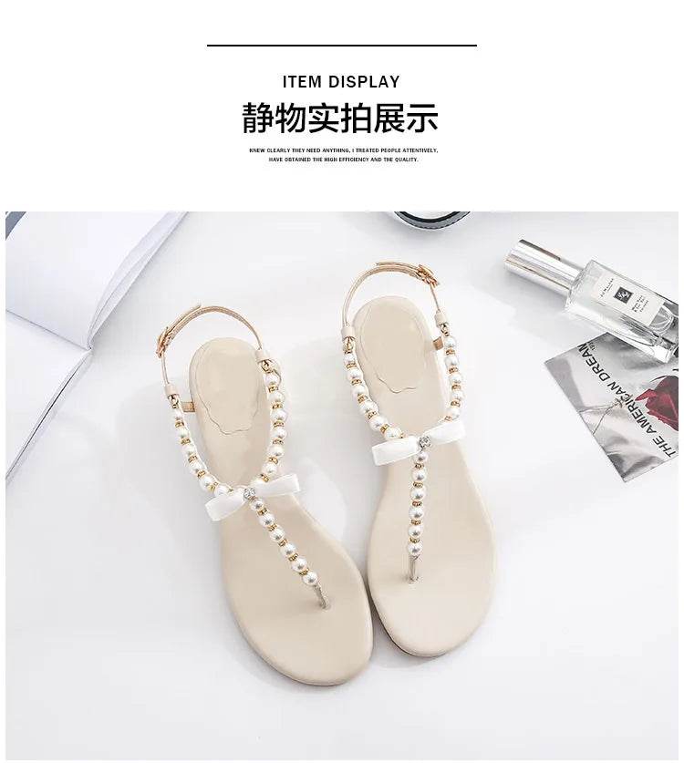 Sandals women 2019 new summer Toe thick heel Net red versatile pinch Pearl sandals Flip-flop sandals - AIAZ