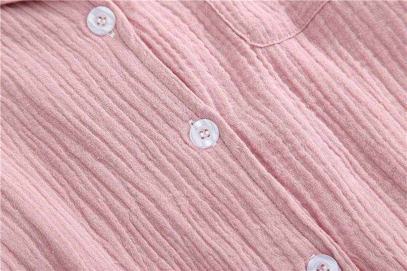 Solid Breathable Lovers 100% Cotton Crepe Pajamas Sets Women Men Autumn Long Sleeve Fresh Soft Pijama Mujer Casual Pyjamas - AIAZ