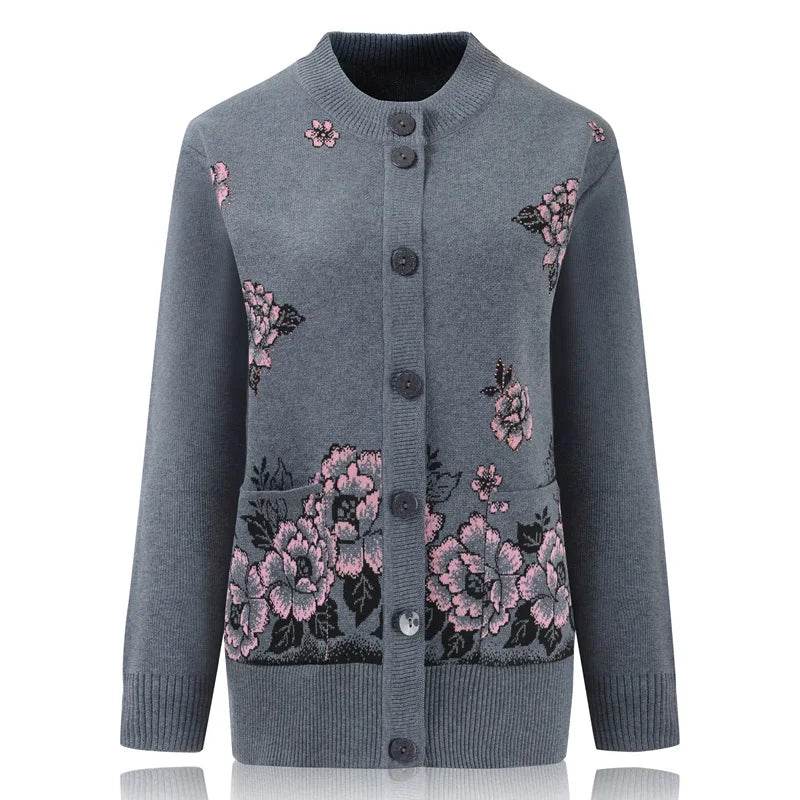 Grandma Knitted Cardigan Jacket Autumn Winter Loose Women Print Long-sleeve Sweater Coat Plus size Warm Cardigan Women clothing - AIAZ