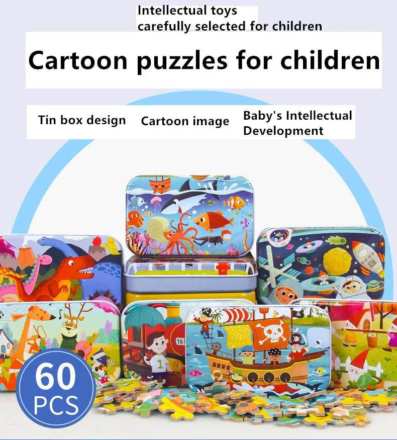 Hot New 60 Pieces Wooden Puzzle Toys for Children Cartoon Vehicle Animal Wood Jigsaw Baby Learning Educational Toy Kids Gift - AIAZ