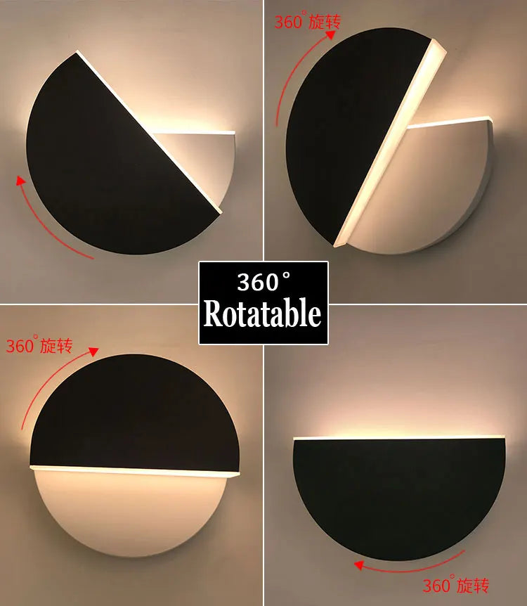 LED Wall Lamp 360 Degree Rotation Adjustable Bedside Lights White Black Creative Wall Light  Modern Bedroom Loft Aisle Lamps