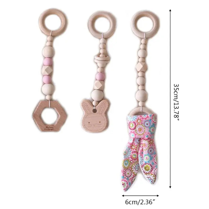 3/4Pcs/Set Nordic Cartoon Baby Wooden Rabbit Ear Toy Pendant Gym Fitness Rack Ornament Toddler Infant Room Decorations