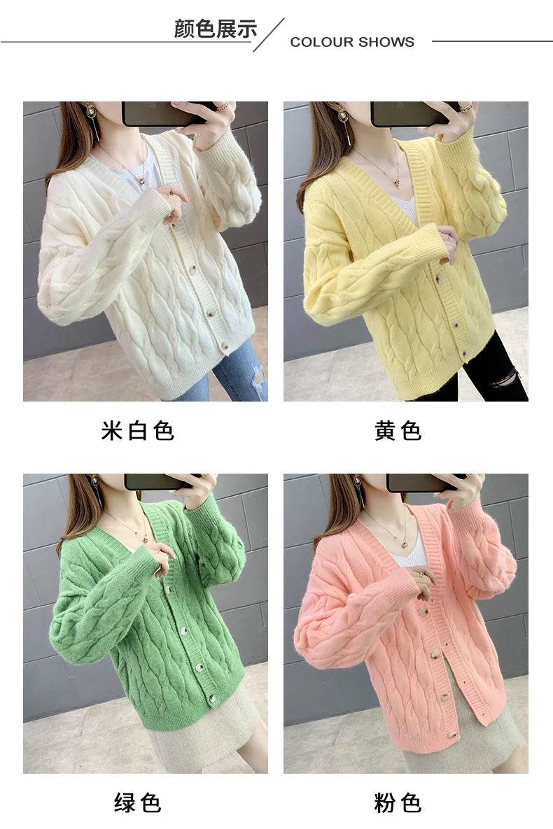 Women's Knitted Cardigan Sweater Loose Fashion New Autumn And Winter Western Style Casual Jacket Coat Women - AIAZ