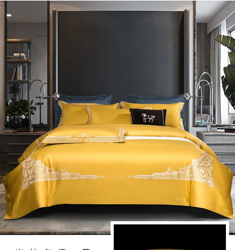 Premium High End Grey 1000TC Egyptian Cotton Soft Bedding set Chic Embroidery Queen King 4/6Pcs Duvet Cover Bed Sheet Pillowcase