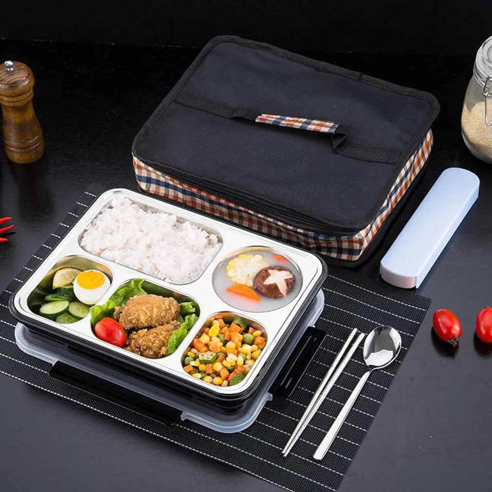 BOZZH Stainless Steel Lunch Box Bento Box For Kids 5 Microwave Plastic Food Container With Compartment Leak-Proof Food Box - AIAZ