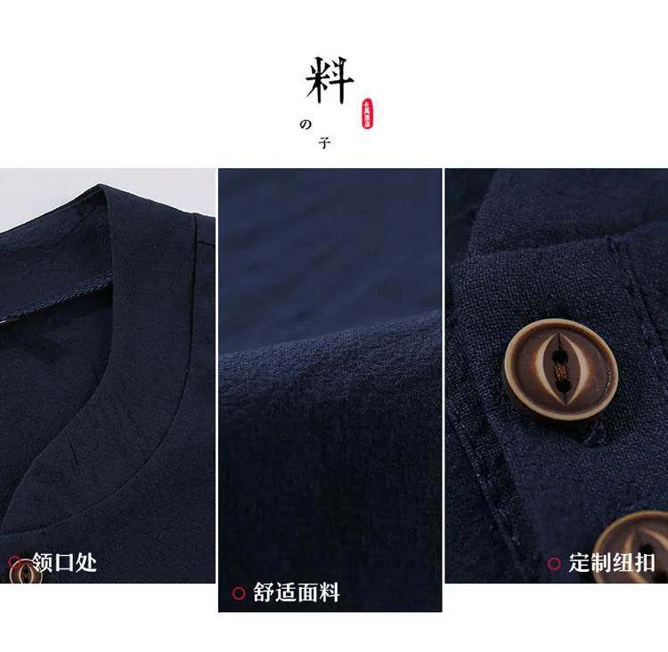 (Shirt + trousers) summer fashion men shirt Man Cotton and linen shirts Short sleeve men's casual shirts men full size M-5XL - AIAZ