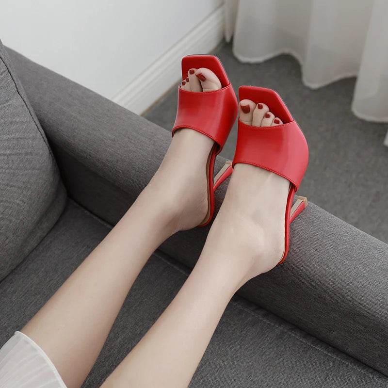2025 New Summer Women Sandals Square Toe Ladies Heel Mules Sexy Thin High Heels Sandals Slippers Female Fashion Woman Shoes - AIAZ