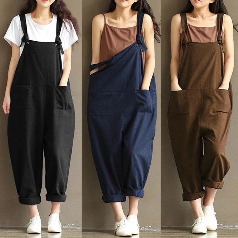 Women Strap Loose Jumpsuit Summer Casual Dungarees Pants Sleeveless Oversized Romper Baggy Overalls Jumpsuit - AIAZ