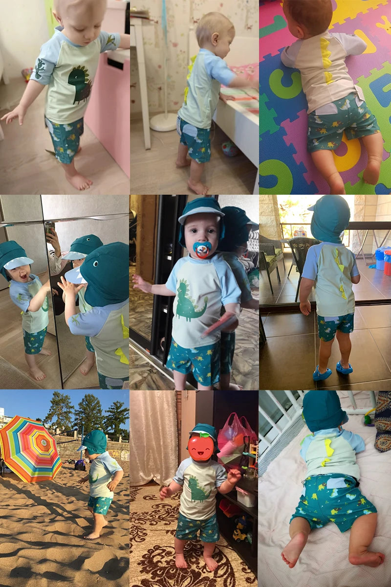 Baby Swimwear Dinosaur Print UPF50 Children's Swimsuit Separate Swimming Suit for Boy Bathing Clothes Toddler Boys Beachwear