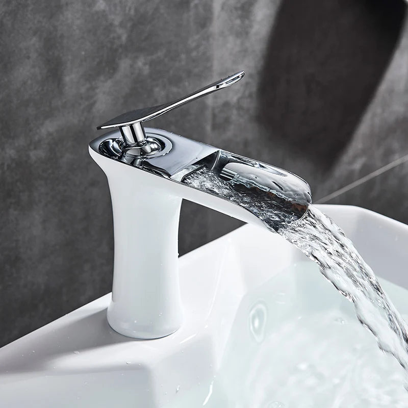 Basin Faucets Waterfall Bathroom Faucet Single handle Basin Mixer Tap Bath Antique Brass Faucet Sink Water Crane Silver Taps
