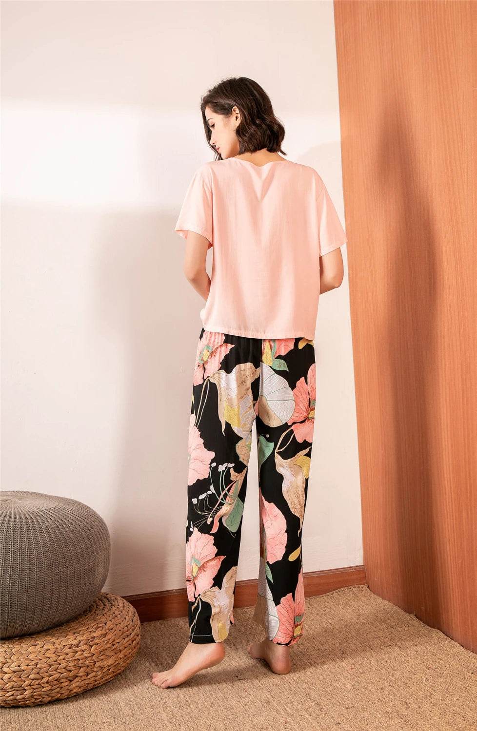 Breathable 2PCS Pajama Short Sleeve Printed Pijama Mujer Femme Loose Nightwear Suit Female Casual Homewear Pajama Set For Women - AIAZ