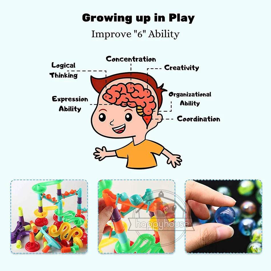 Marble Run Race Track Building Blocks Kids 3D Maze Ball Roll Toy DIY Marble Run Race Coaster Set 80/105/109/133pc Christmas Gift - AIAZ