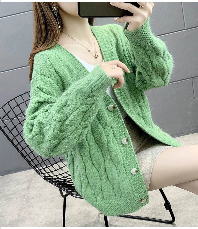 Women's Knitted Cardigan Sweater Loose Fashion New Autumn And Winter Western Style Casual Jacket Coat Women - AIAZ