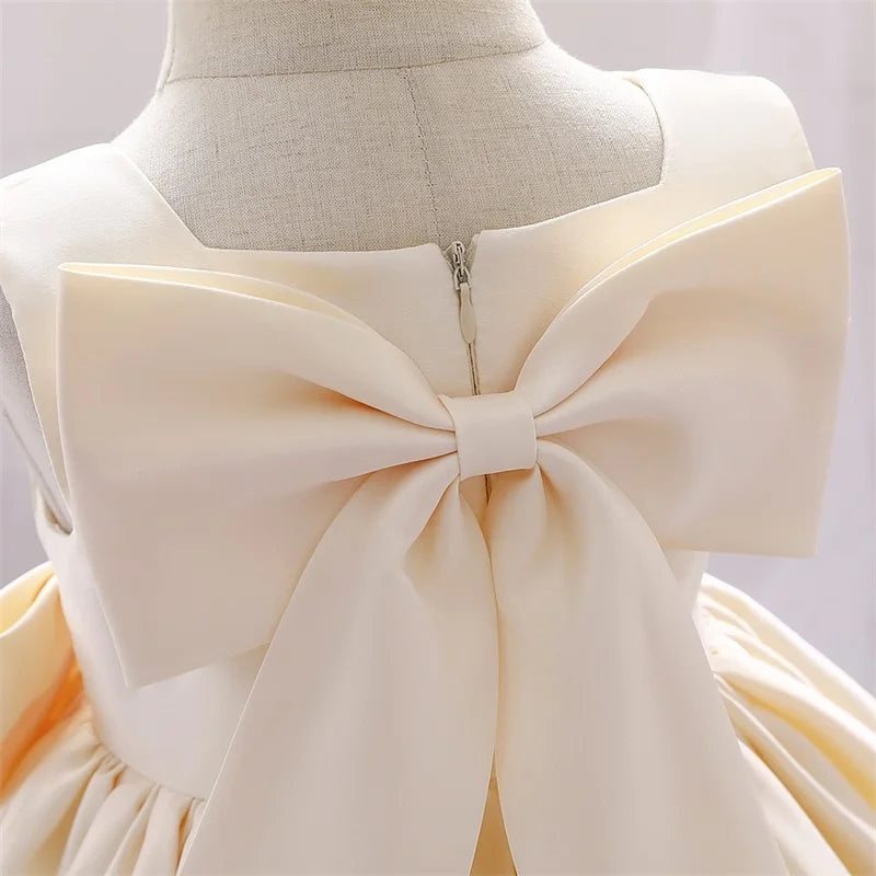 Big Bow Princess Sweet Kids Tutu Toddler Birthday Party Newborn Christening Children Baptism Baby Girls Clothes Summer Dresses