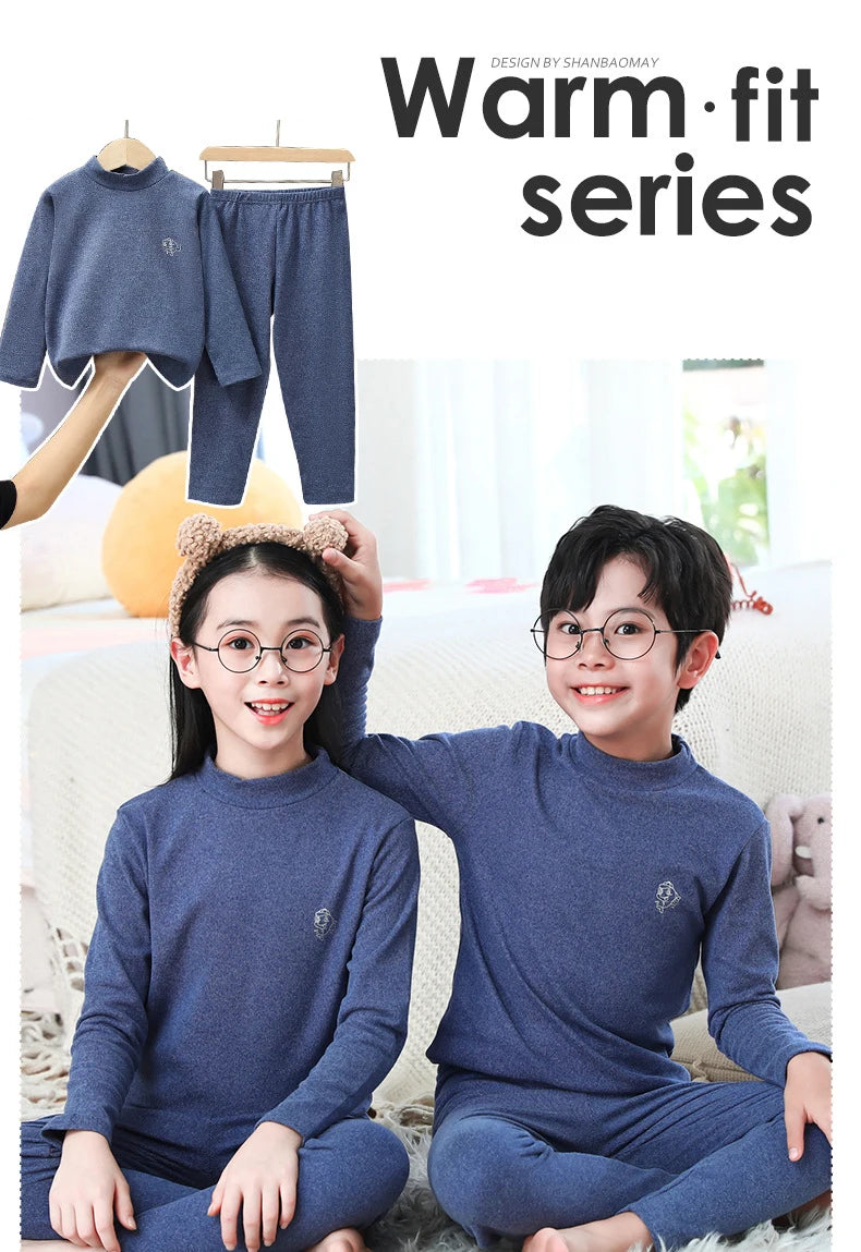 Autumn Winter Thermal Underwear Suit Girls Clothing Sets Boys Pajama Sets Baby No Trace Warm Sleepwear Candy Colors Kids Clothes