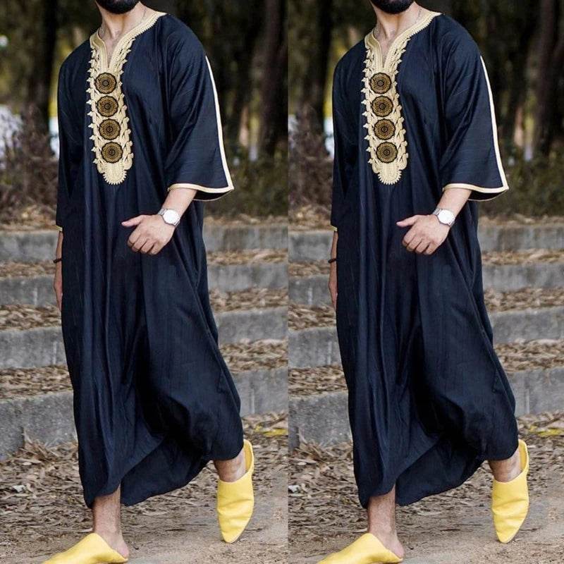 New Fashion Dubai Casual Kaftan Robe Stripes Muslim Dresses Abaya Shirt for Mens - AIAZ