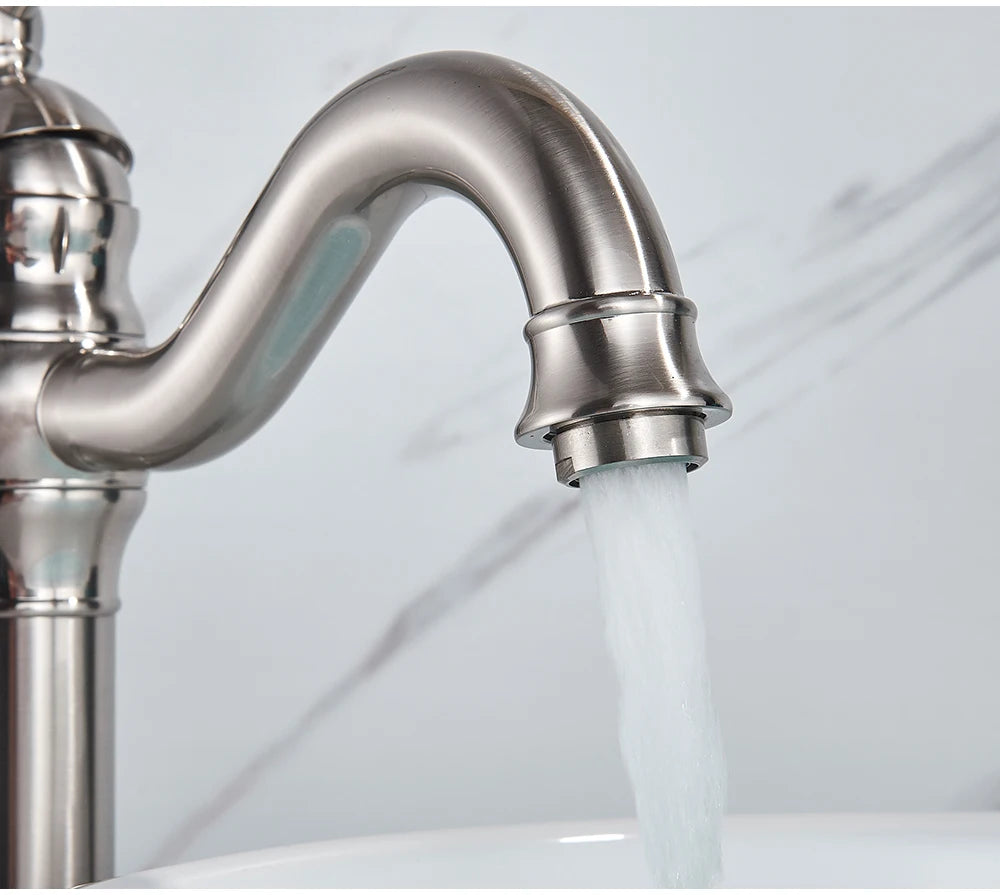 POIQIHY Antique Brass Basin Vessel Sink Faucet Deck Mounted One Hole Cold Hot Water Cold Hot Mixer Tap Bathroom Faucet  1 Hole