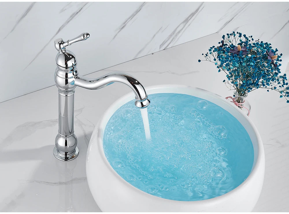 POIQIHY Antique Brass Basin Vessel Sink Faucet Deck Mounted One Hole Cold Hot Water Cold Hot Mixer Tap Bathroom Faucet  1 Hole