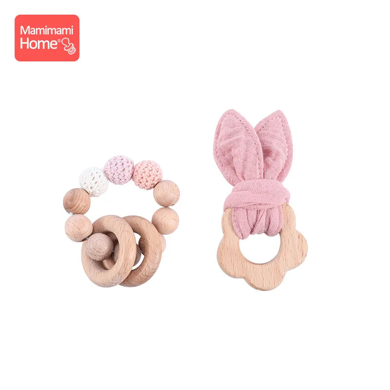 1 Set Baby Wooden Teether Crochet Beads Pacifier Chain Clip Wood Elephant Teething Bracelet Music Rattle Montessori Baby Product