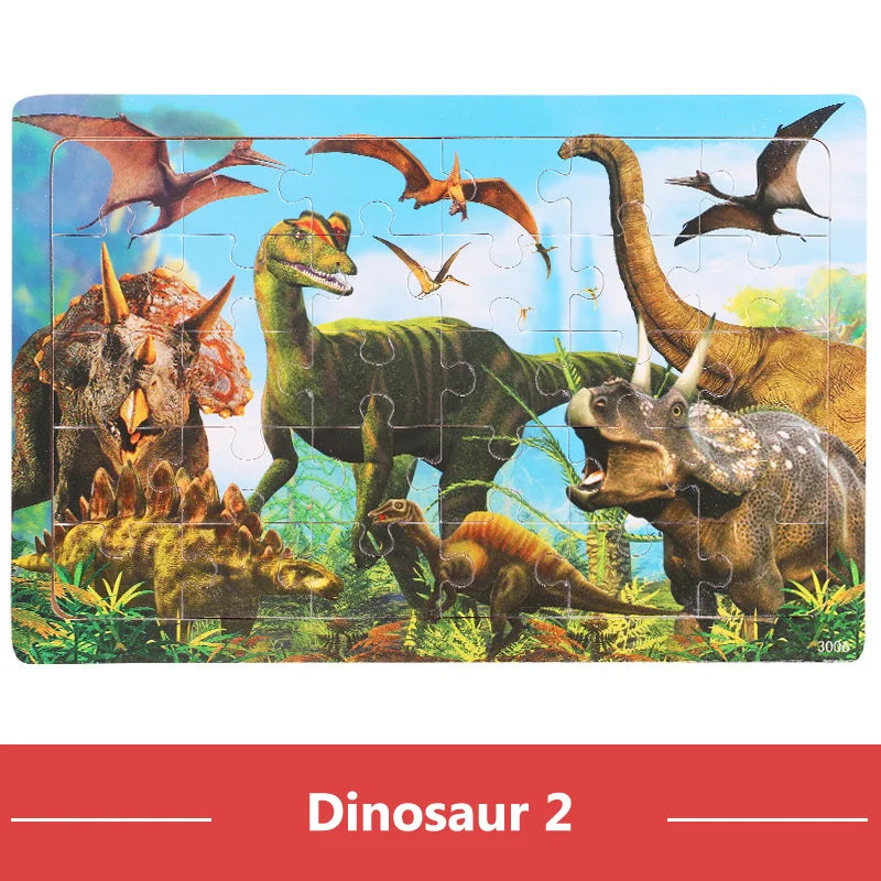 30Pieces Montessori Baby Toys Wooden 3d Puzzle Cartoon Animal Vehicle Cognition Wood Puzzle Learning Educational Toys for Kids