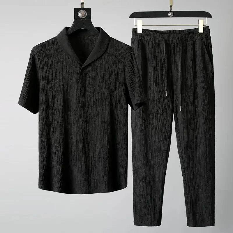 (Shirt + trousers)2025 summer men fashion classic shirt men's business casual fashion shirts men A set of clothes size M-4XL - AIAZ
