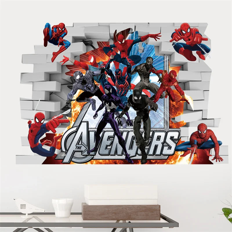 Cartoon Spider-Man Avenger Wall Stickers For Kids Room Decoration Home Bedroom PVC Decor Marvel Movie Mural Wall Art Decals