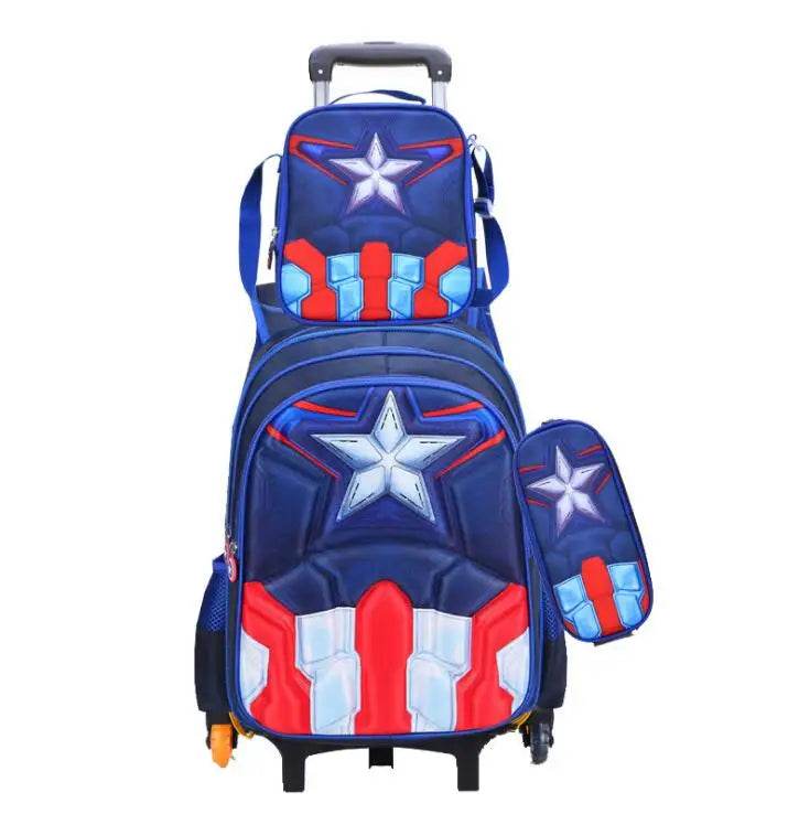 School Troilley Bag Set for boys School Trolley Backpack Set Lunch Bag School Wheeled Backpack for boys School Bookbag Rucksacks - AIAZ