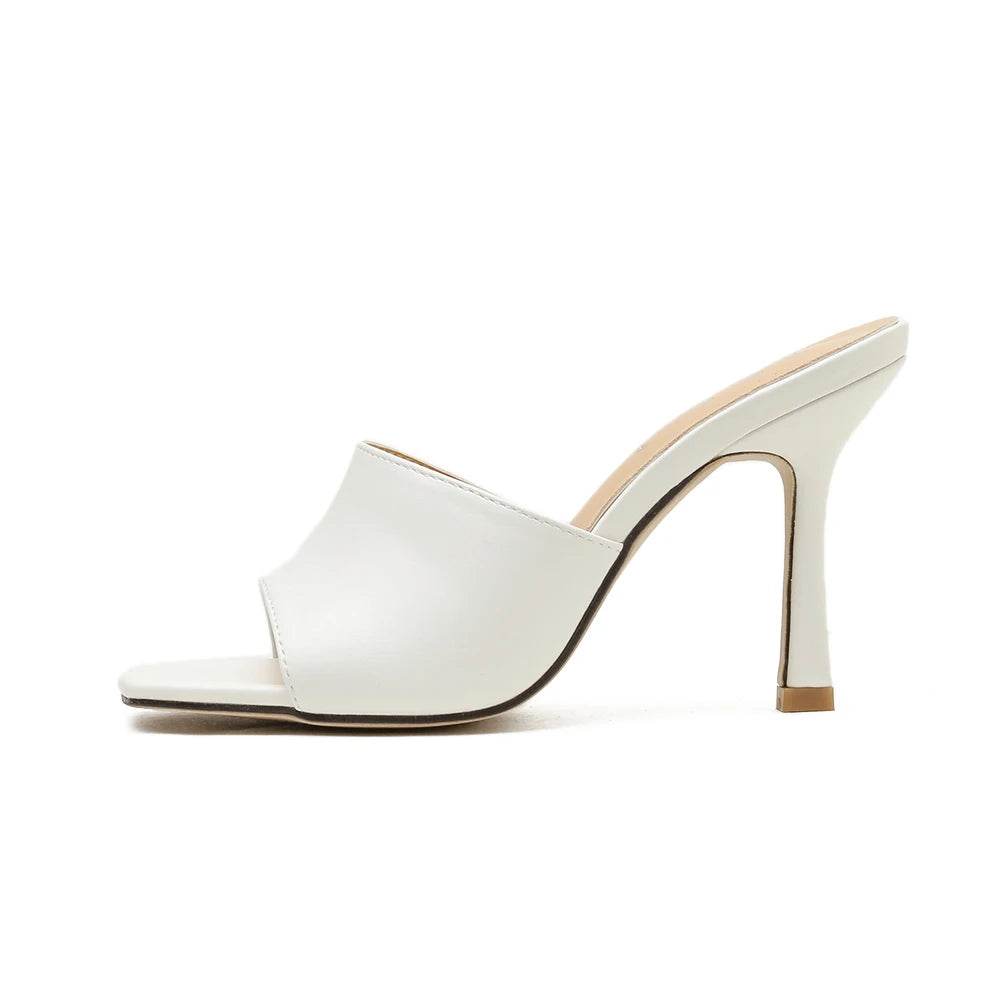 2025 New Summer Women Sandals Square Toe Ladies Heel Mules Sexy Thin High Heels Sandals Slippers Female Fashion Woman Shoes - AIAZ