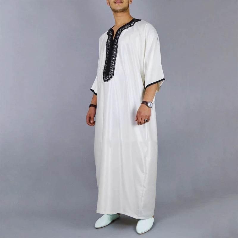 New Fashion Dubai Casual Kaftan Robe Stripes Muslim Dresses Abaya Shirt for Mens - AIAZ