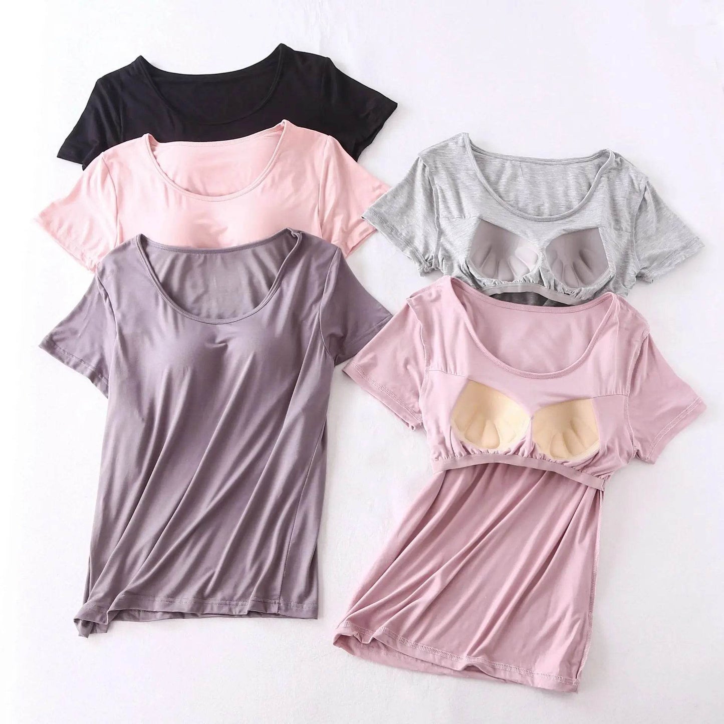 Modal cotton pyjama femme new pijamas women chest pad short sleeve pajamas set large size bra-cup loose shorts sleepwear set - AIAZ