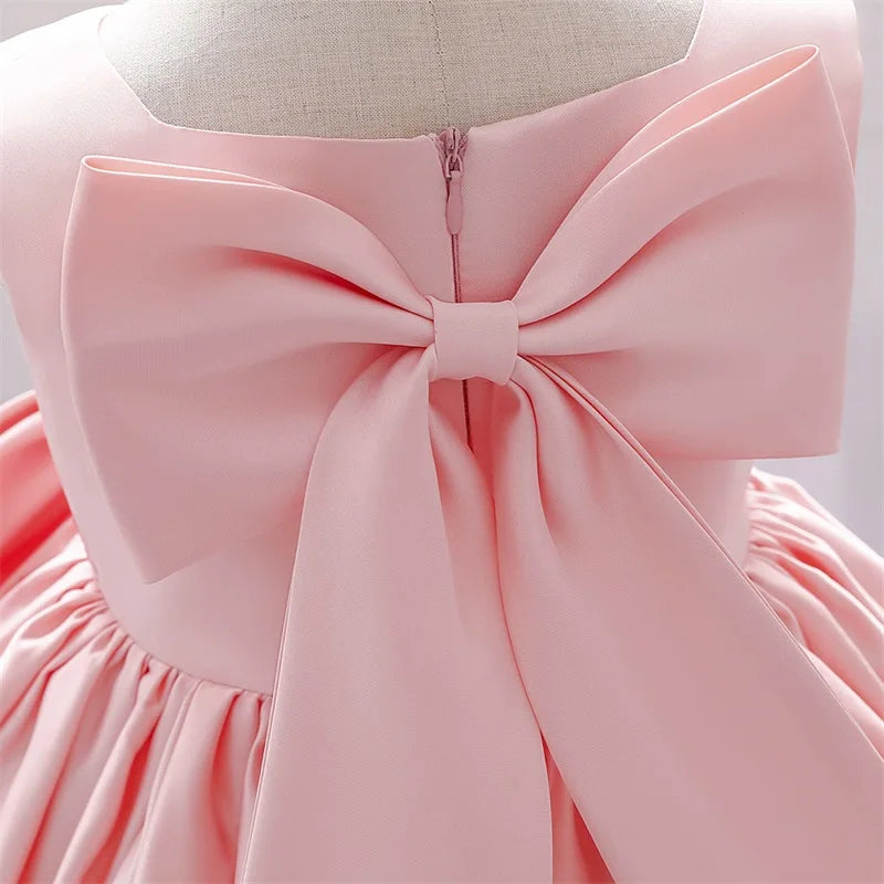 Big Bow Princess Sweet Kids Tutu Toddler Birthday Party Newborn Christening Children Baptism Baby Girls Clothes Summer Dresses