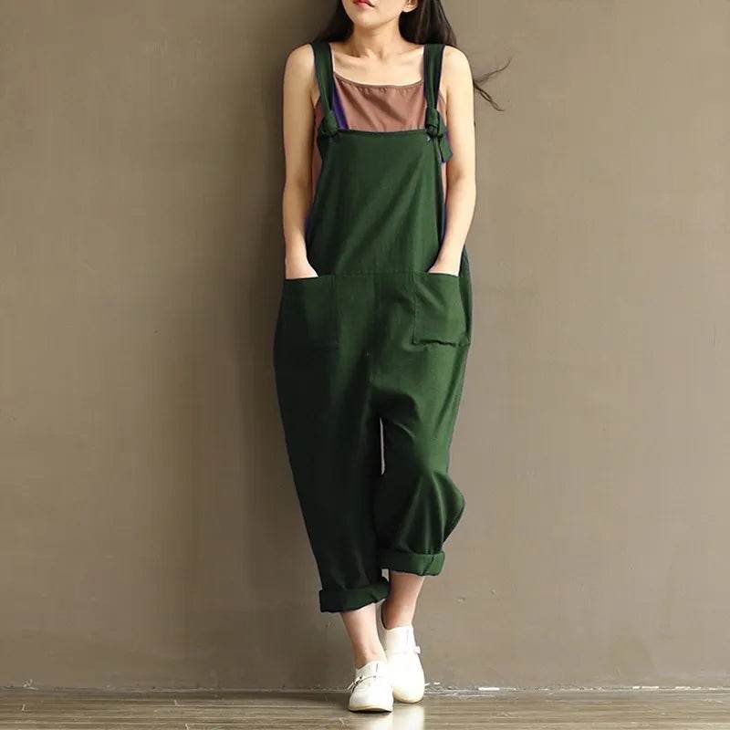 Women Strap Loose Jumpsuit Summer Casual Dungarees Pants Sleeveless Oversized Romper Baggy Overalls Jumpsuit - AIAZ