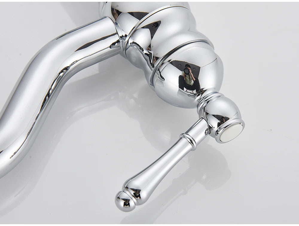 POIQIHY Antique Brass Basin Vessel Sink Faucet Deck Mounted One Hole Cold Hot Water Cold Hot Mixer Tap Bathroom Faucet  1 Hole