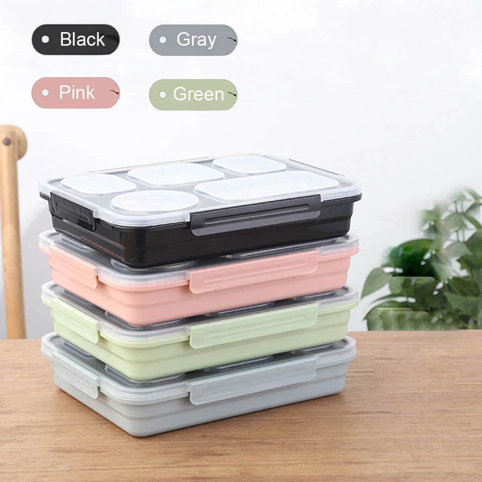 BOZZH Stainless Steel Lunch Box Bento Box For Kids 5 Microwave Plastic Food Container With Compartment Leak-Proof Food Box - AIAZ