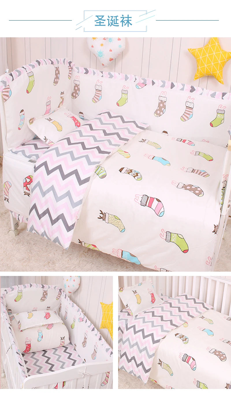 6/9pcs Elephant Baby Bedding Set Cotton Bedroom Decor Baby Girl Boy Crib Bed Linens Bed Bumper 120*60/120*70cm