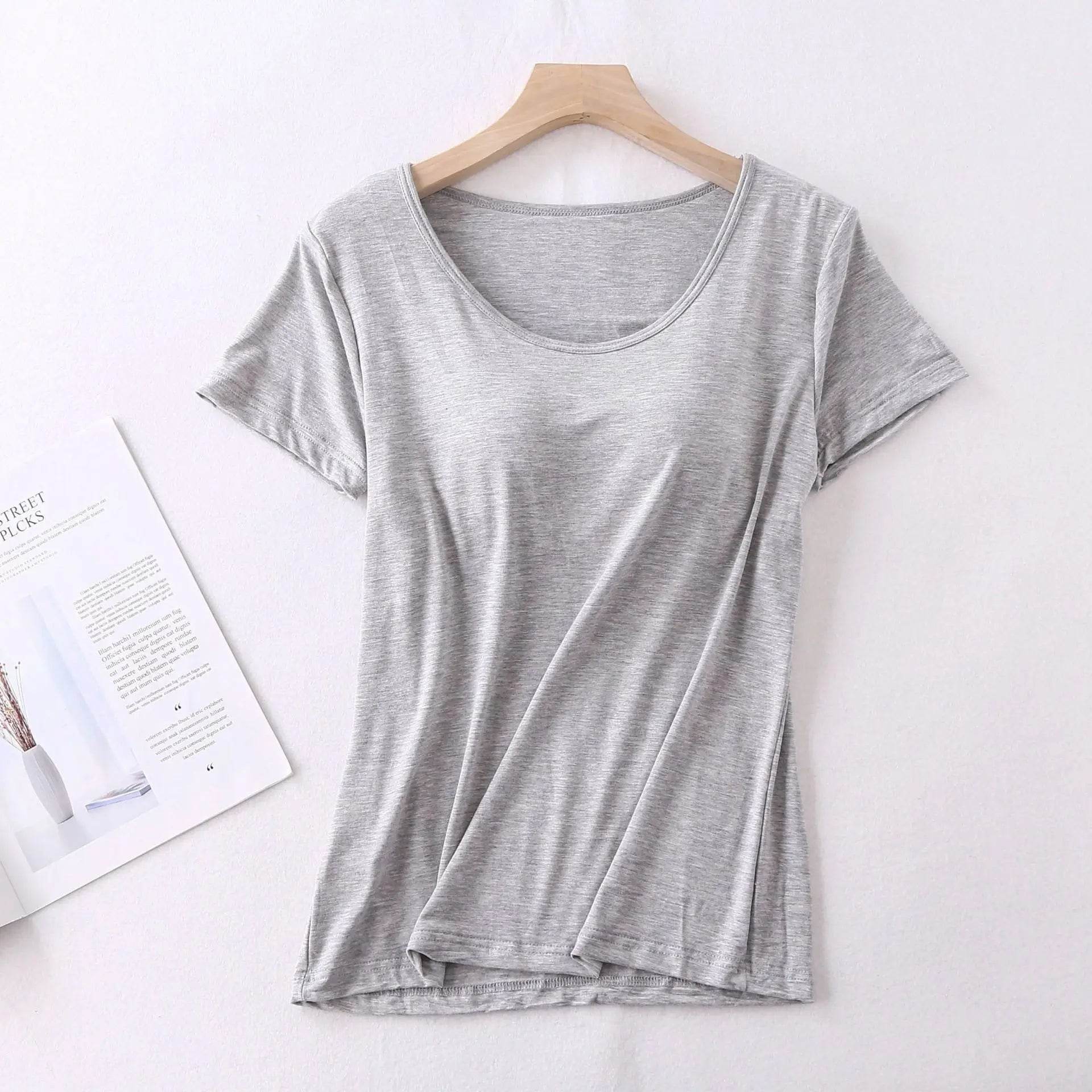 Modal cotton pyjama femme new pijamas women chest pad short sleeve pajamas set large size bra-cup loose shorts sleepwear set - AIAZ