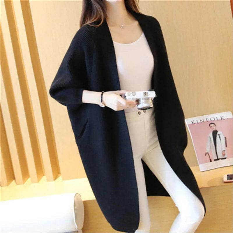2023 Long Cardigan Women Sweater Autumn Winter Bat Sleeve Knitted Sweater Femme Jacket Loose Ladies Sweaters Cardigans New - AIAZ