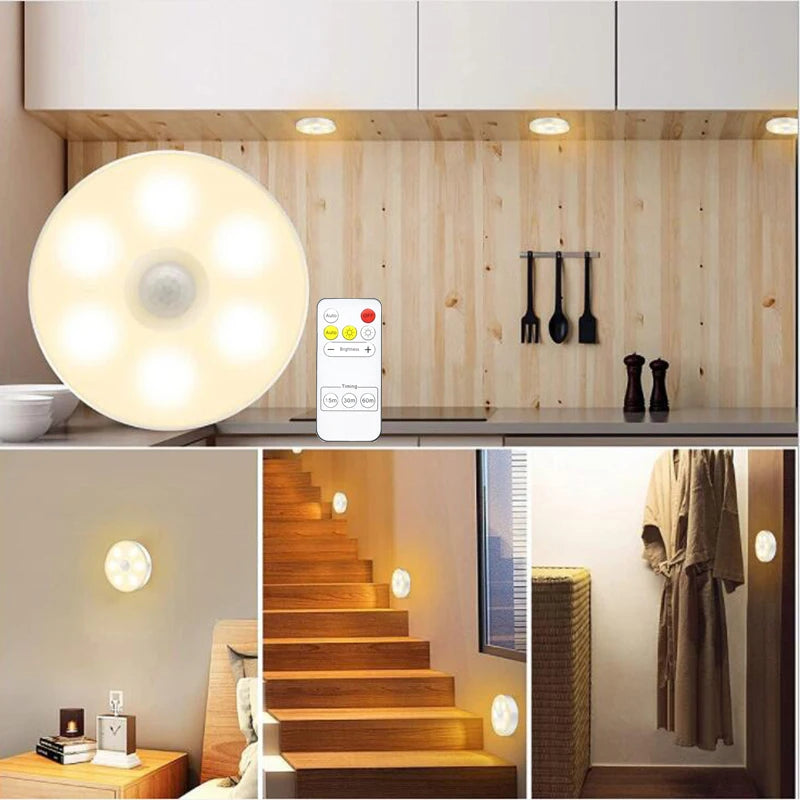 Magnetic Wireless Under Cabinet Kitchen Light USB Rechargeable Pir Motion Sensor Night Lamp with Remote Control for Bedroom Ward
