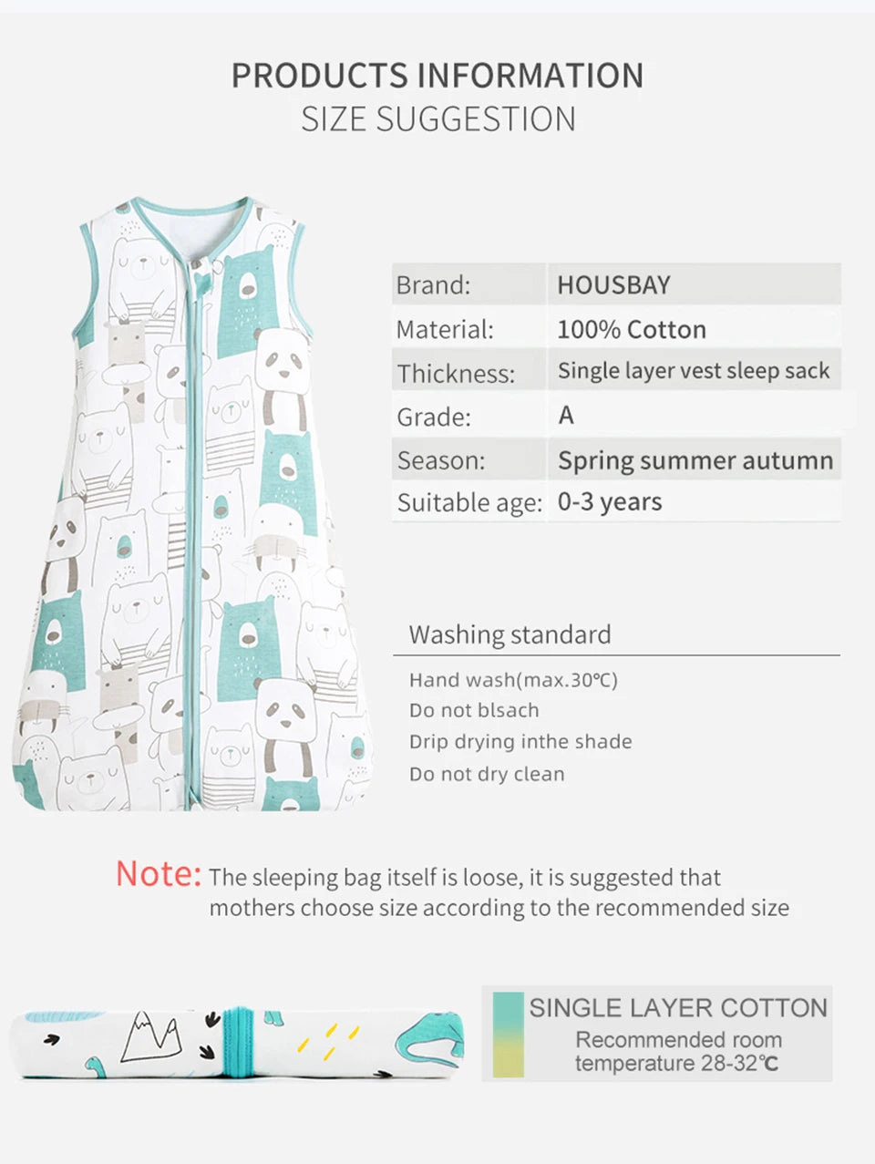 Baby Sleeping Bag For Newborn Baby Wearable Blanket 0.5 Tog Summer 100% Cotton Print Vest Sleep Sack Baby Boys Girls 0-3 Years