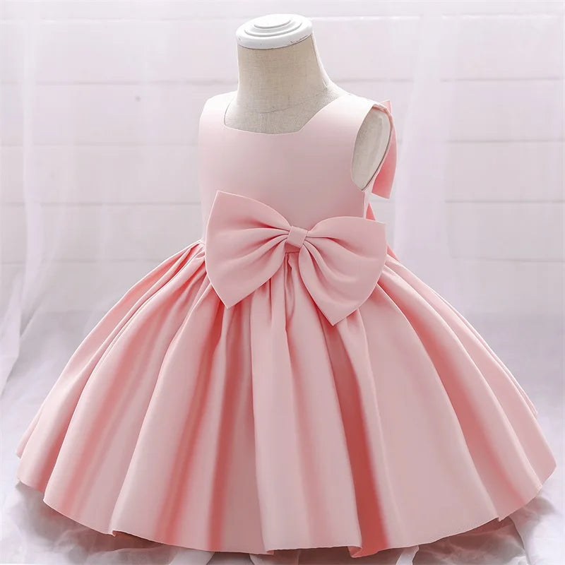Big Bow Princess Sweet Kids Tutu Toddler Birthday Party Newborn Christening Children Baptism Baby Girls Clothes Summer Dresses