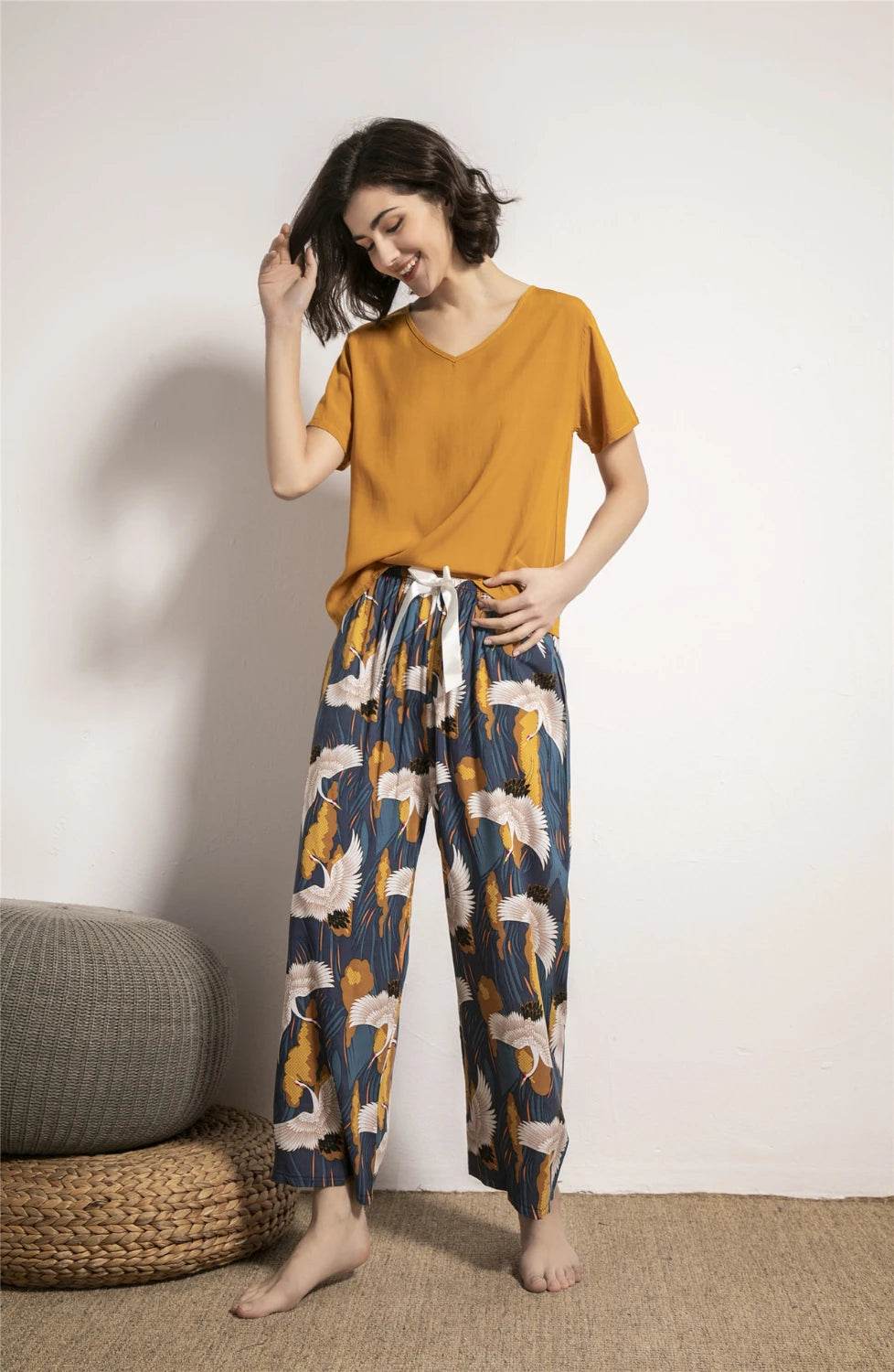 Breathable 2PCS Pajama Short Sleeve Printed Pijama Mujer Femme Loose Nightwear Suit Female Casual Homewear Pajama Set For Women - AIAZ