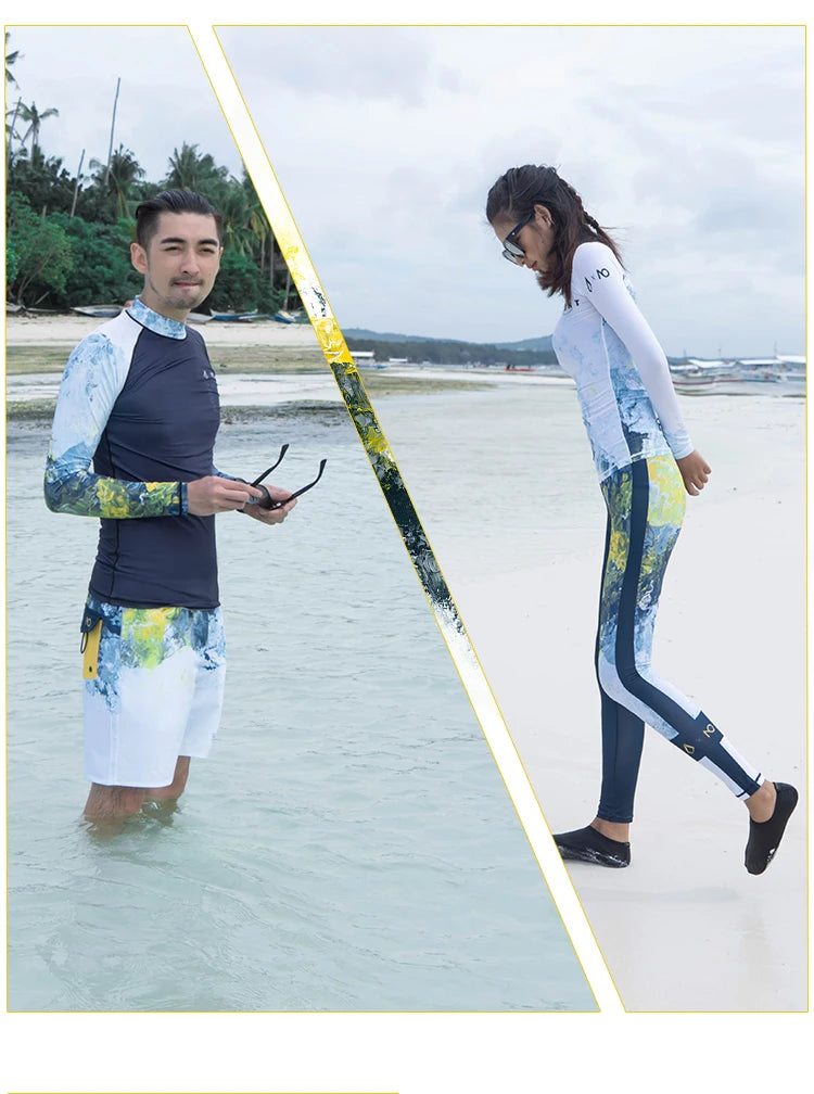 Nu-June Women Long Sleeve Rashguard Swimwear Print Surfing Top Diving Shirt Quick Dry Running Biking Rash Guard UPF50+ Swimsuit