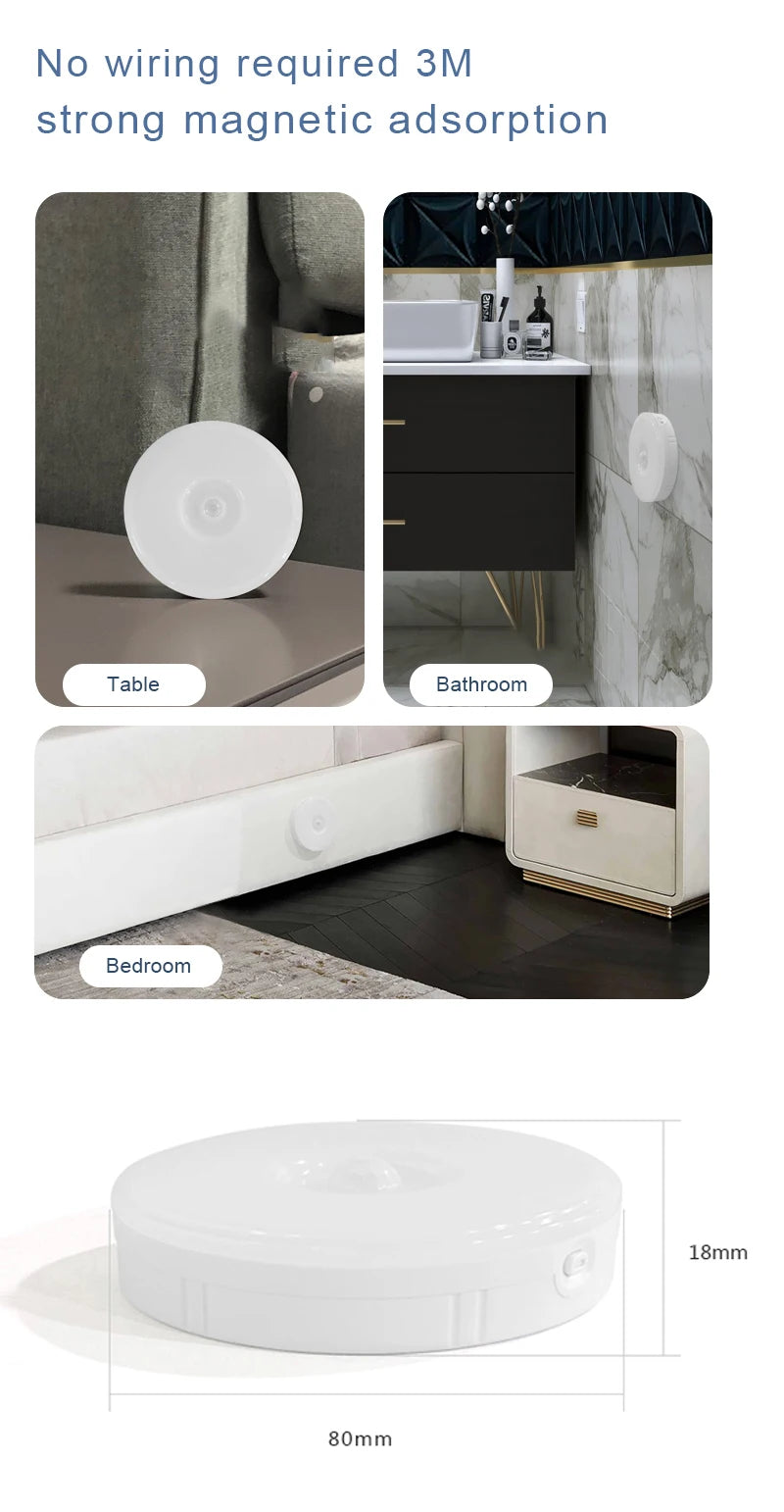 Magnetic Wireless Under Cabinet Kitchen Light USB Rechargeable Pir Motion Sensor Night Lamp with Remote Control for Bedroom Ward