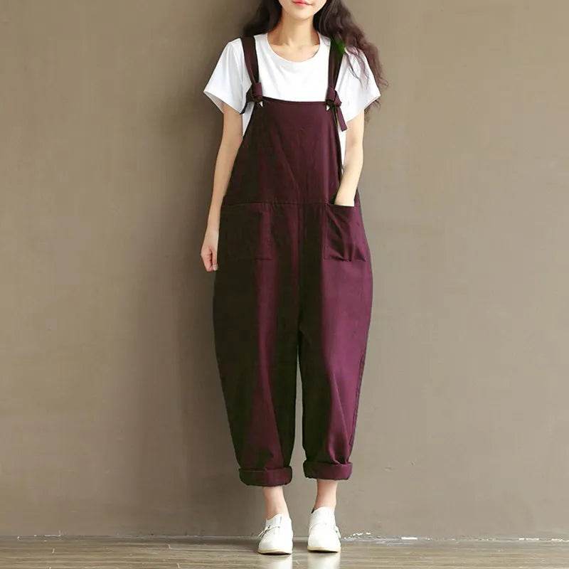 Women Strap Loose Jumpsuit Summer Casual Dungarees Pants Sleeveless Oversized Romper Baggy Overalls Jumpsuit - AIAZ