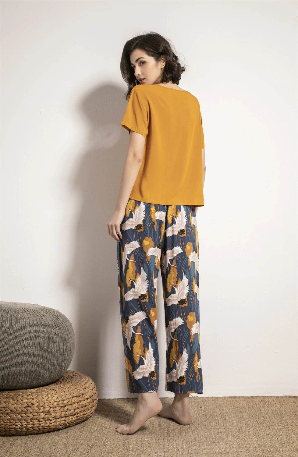 Breathable 2PCS Pajama Short Sleeve Printed Pijama Mujer Femme Loose Nightwear Suit Female Casual Homewear Pajama Set For Women - AIAZ