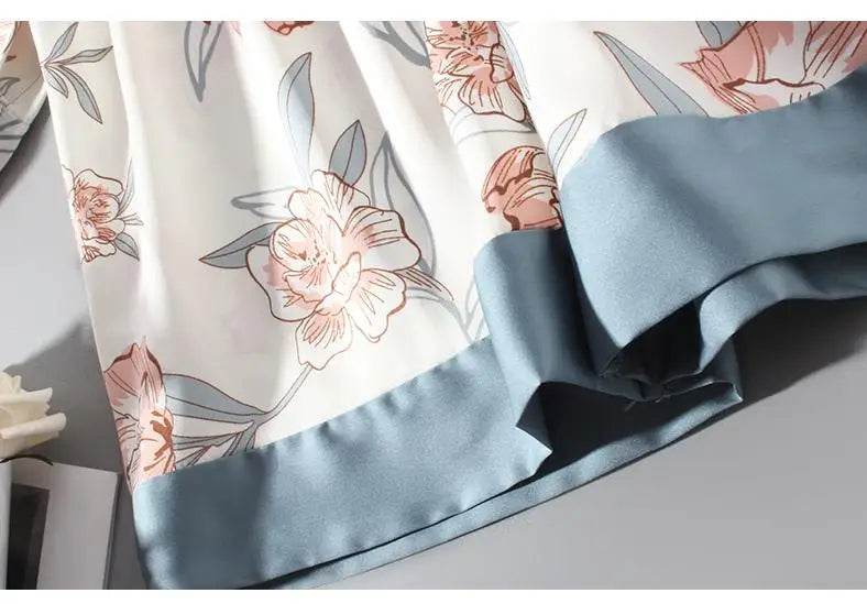 Pajamas Set Women Sleepwear Casual Satin Robe Suit Nightwear Lounge Wear V-neck Soft Pyjamas Kimono Bathrobe Gown Lingerie - AIAZ