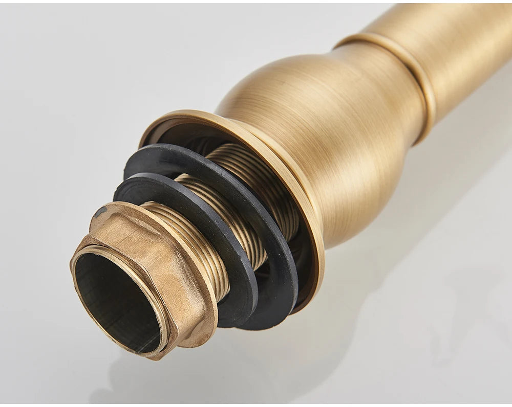 POIQIHY Antique Brass Basin Vessel Sink Faucet Deck Mounted One Hole Cold Hot Water Cold Hot Mixer Tap Bathroom Faucet  1 Hole