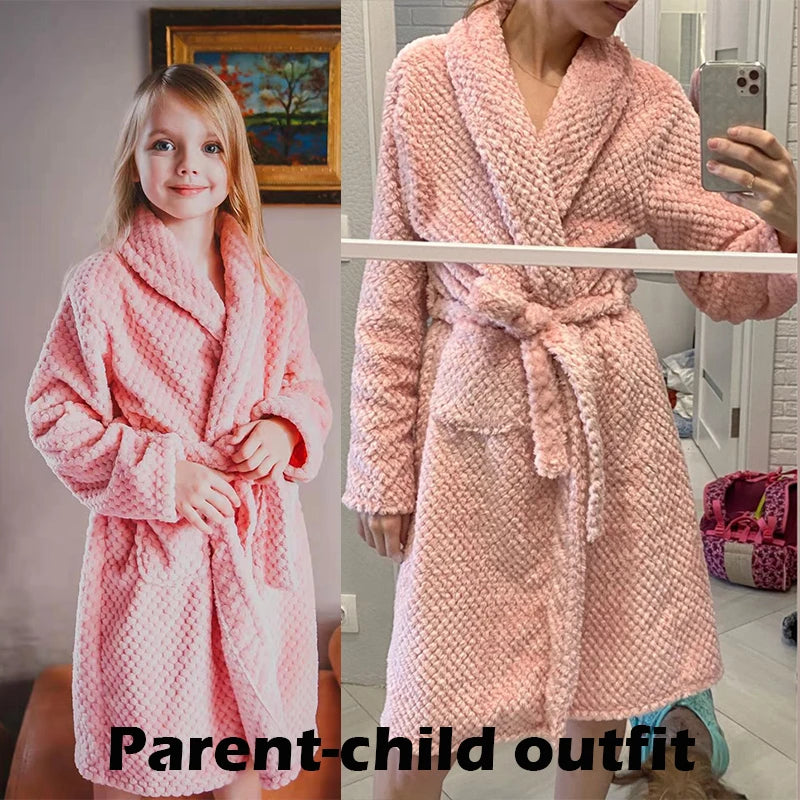 Soft Children Flannel Pajamas Autumn and Winter Pajamas for Girl Warm Kids Bathrobe Boy Sleepwear Family Matching Homewear 4-16Y
