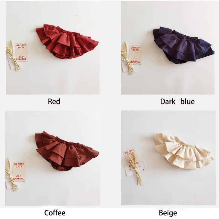 Double Layers Ruffles Lace Baby Skirt Pants Summer Cotton Linen Kids Pettiskirt Toddler Dancing Wedding Clothing Tutu Skirt